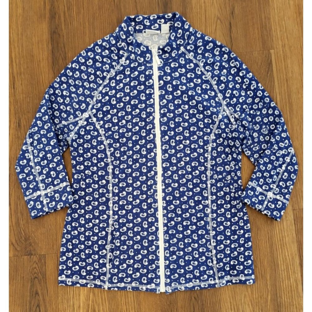 Chico’s Weekends Women’s Size 3 equiv XL 16 Navy White Paisley Full Zip Jacket